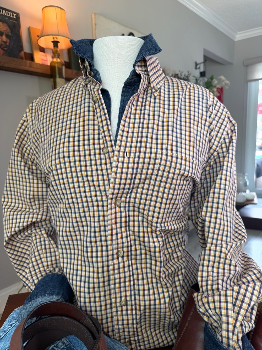 Pendleton Broadway Cloth Mens M Plaid Shirt 100% Cotton Wrinkle Resistant